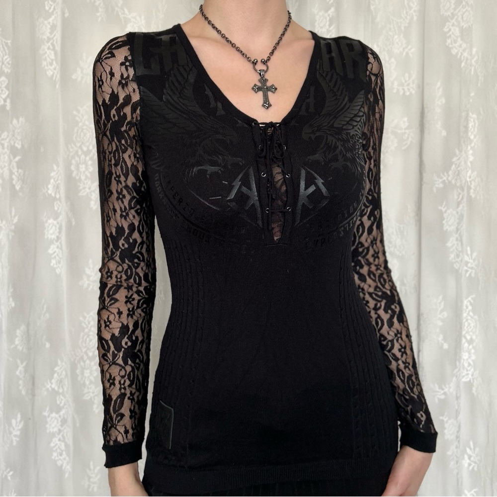Cyber Y2K Grunge Black Long Sleeve Top